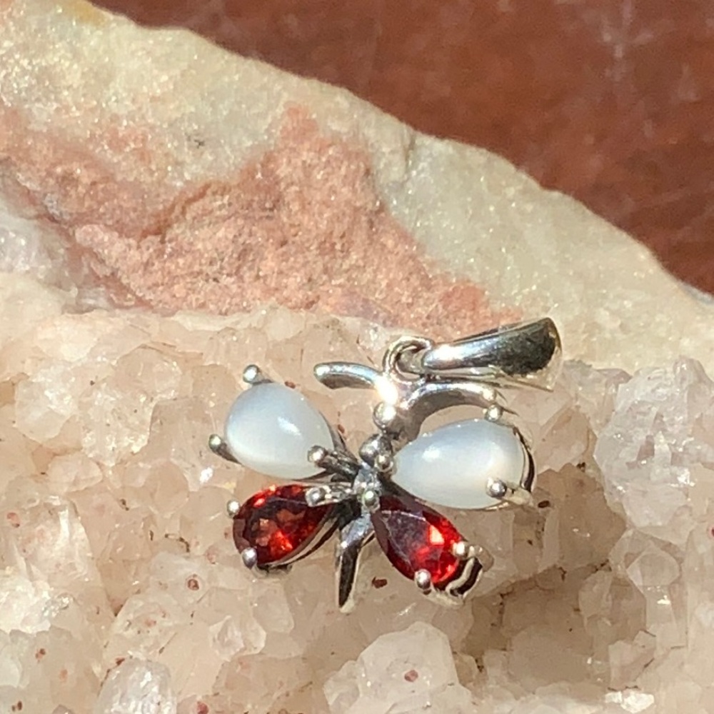 MOONSTONE & GARNET 925 STERLING SILVER BUTTERFLY PENDANT